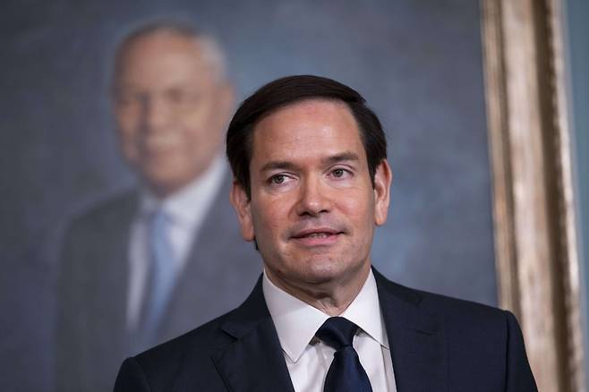 마코 루비오 미국 국무장관이 지난 8월14일 파라과이 외무장관의 면담에서 발언하고 있다. / AP연합뉴스