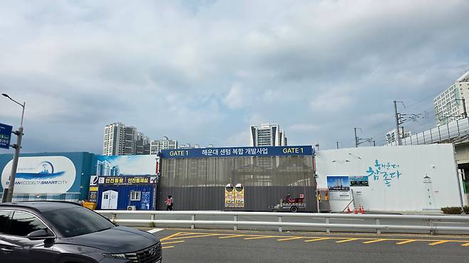 지난 5일 방문한 부산 해운대구 재송동 '르엘 리버파크 센텀' 공사현장./조은임 기자