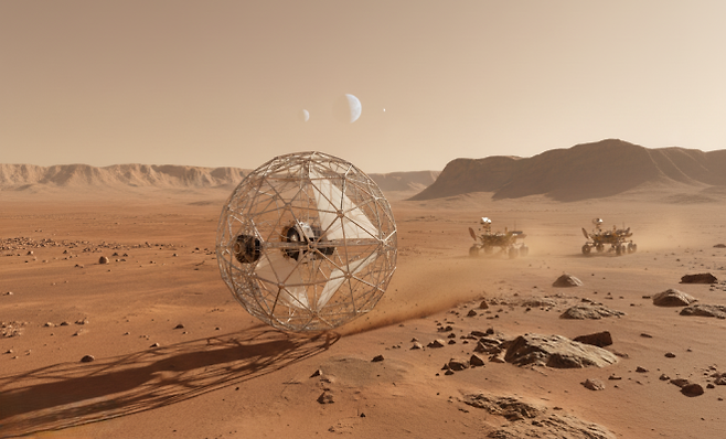 지구의 회전초에서 아이디어를 얻은 텀블위드 로버를 구현한 구글 제미나이 이미지