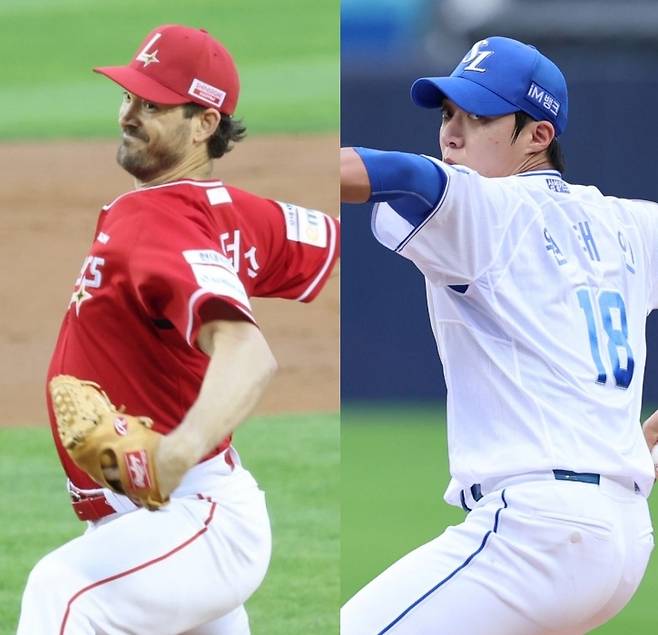 SSG 랜더스 앤더슨(왼쪽)과 삼성 라이온즈 원태인. /사진=김진경 대기자, 삼성 라이온즈 제공