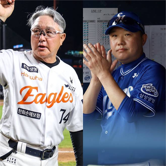 '백전노장' 김경문(67) 한화 이글스 감독과 '왕조의 후예' 박진만(49) 삼성 라이온즈 감독이 한국시리즈(KS) 문턱에서 지략 대결을 펼친다. 사진=삼성 라이오즈·한화 이글스