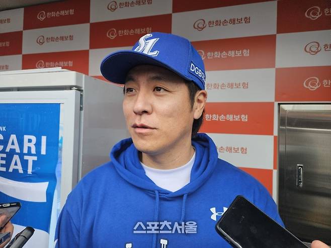 삼성 강민호가 18일 대전 한화생명 볼파크에서 2025 KBO 플레이오프 1차전 한화와 경기에 앞서 인터뷰에 응했다. 대전 | 김동영 기자 raining99@sportsseoul.com