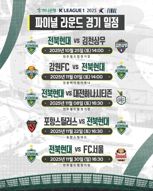 전북현대 파이널 라운드 일정. 전북현대 SNS 캡처