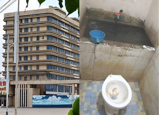 캄보디아에서 한국인 여성 2명을 감금하고 인신매매하려고 한 혐의로 재판에 넘겨진 한국인 남성 2명이 현지 경찰에 고문을 당했다는 증언이 나왔다. 사진 왼쪽은 캄보디아 내 대표적인 범죄단지 망고단지 전경. /사진=SBS '뉴스' 캡처