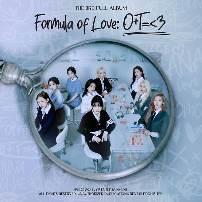 2021년에 나온 정규 3집 '포뮬러 오브 러브: O+T=<3'. 타이틀곡은 '사이언티스트'다. JYP엔터테인먼트 제공