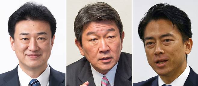 (왼쪽부터)기하라 미노루, 모테기 도시미쓰, 고이즈미 신지로.