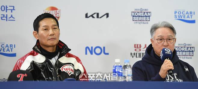 한화 김경문 감독이 25일 서울 잠실구장에서 열린 2025 KBO 포스트시즌 한국시리즈 미디어데이에서 출사표를 밝히고 있다. 잠실 | 최승섭기자 thunder@sportsseoul.com