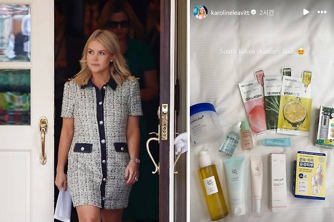 캐롤라인 레빗 미 백악관 대변인(왼쪽), 29일 캐롤라인 레빗 백악관 대변인 인스타그램에 올라온 게시물.인스타그램 캡처