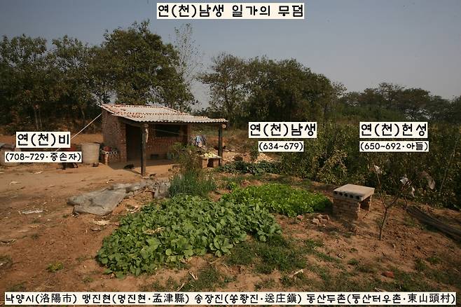 중국 낙양시 북망산 인근의 들판에 방치된 천(연)남생 일가의 무덤. 남생의 증손자인 비와 남생, 그리고 남생의 아들 헌성의 묘가 있다. 1920년대에 이 근처에서 ‘천남생의 일가’의 묘지석이 발견됐지만 정확한 무덤의 위치는 2005년이 돼서야 확인됐다. |이오봉 사진작가 제공