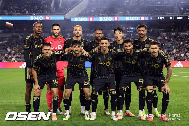 LOS ANGELES, CALIFORNIA - OCTOBER 29: players of LAFC pose before the start of the 2025 MLS Cup Playoffs game against Austin FC at BMO Stadium on October 29, 2025 in Los Angeles, California.  (Photo by Kevork Djansezian/Getty Images)