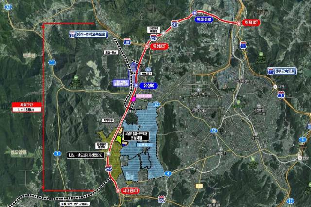 ▲ 호남고속도로지선 확장 위치도. ⓒ대전시