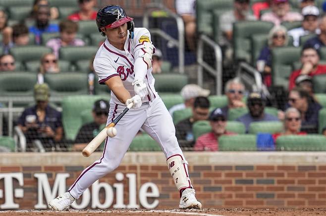 애틀랜타 브레이브스 김하성이 9월 15일(한국 시간) 미국 조지아주 애틀랜타의 트루이스트 파크에서 열린 2025 미국 프로야구 메이저리그(MLB) 휴스턴 애스트로스와의 홈 경기에서 타격하고 있다. 로이터 연합뉴스