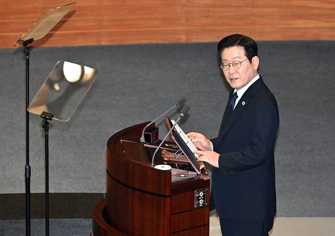 이재명 대통령이 4일 국회에서 2026년도 예산안 및 기금운용계획안에 대한 시정연설을 하고 있다. /사진=국회사진기자단