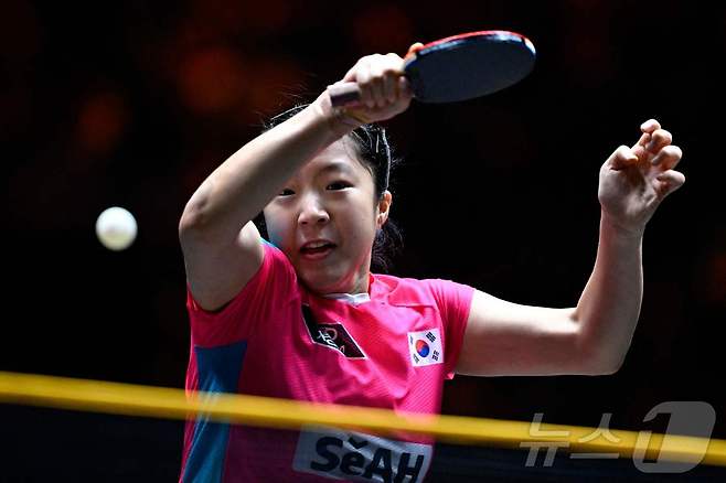 신유빈이 WTT 챔피언스 프랑크푸르트 16강에 올랐다. ⓒ AFP=뉴스1 ⓒ News1 안은나 기자