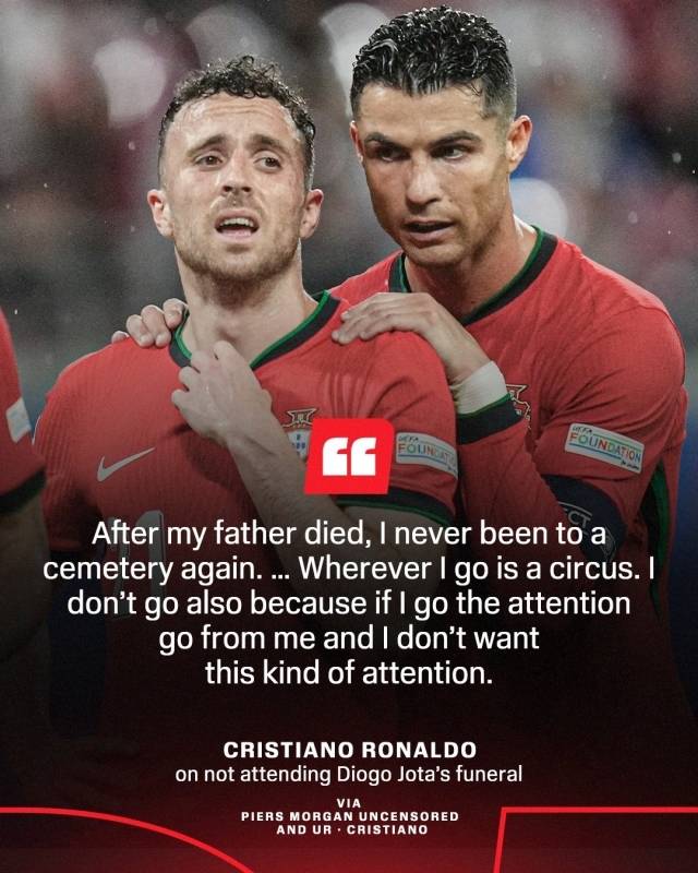 호날두는 “사람들은 나를 많이 비난했지만 신경 쓰지 않는다. 깨끗한 양심, 자유로운 마음이 있다면 사람들이 뭐라고 하더라도 걱정할 필요가 없다”며 “하지만 내가 하지 않는 한 가지가 있다. 아버지가 돌아가신 후 다시는 묘지로 가지 않는다는 것이다. 또 나의 평판을 알겠지만 어디를 가더라도 항상 ‘서커스’가 된다. 장례식에 갔다면 모든 관심은 내게 집중됐을 것이다. 그런 주목은 원하지 않는다”고 이야기했다. 사진=ESPN SNS