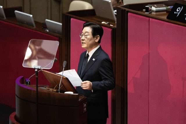 ▲이재명 대통령이 4일 서울 여의도 국회 본회의장에서 내년도 정부 예산안에 대한 시정연설을 하고 있다. ⓒ연합뉴스