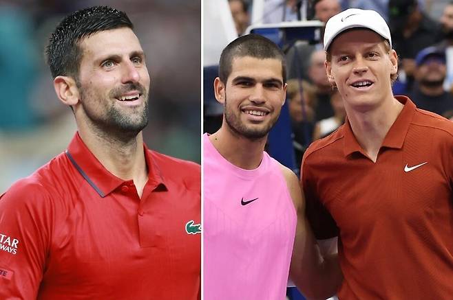 그랜드슬램 V24의 조코비치(왼쪽)가 새로운 라이벌 관계인 야닉 시너와 카를로스 알카라스의 라이벌 구도가 테니스 발전에 필요하다고 언급했다.