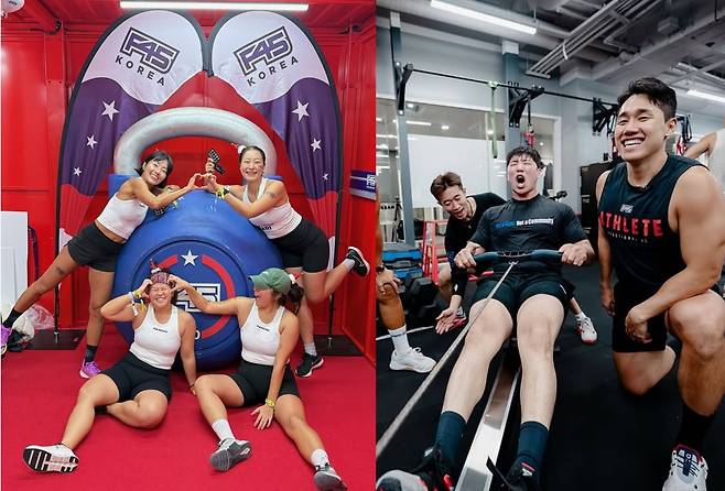 8일 서울 강남구 코엑스에서 열린 하이록스 내 운영된 F45 부스(왼쪽). F45는 하이록스의 공식 트레이닝 파트너사다./사진=독자 제공