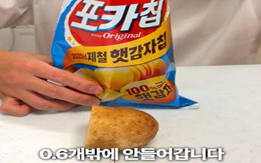 유튜버 제로비가 직접 '포카칩'을 만들어본 결과 한 봉지당 감자 0.6개가 들어간다고 주장했다. (사진=제로비 유튜브 캡처)