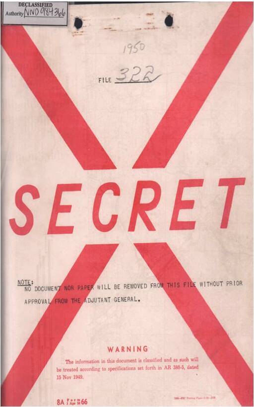 미군 3병참사령부 오버샤인 육군대령 참모장이 1950년 11월30일 미8군사령관에게 '공병부대 지원' 제목으로 보낸 문서 표지. 인천시 제공