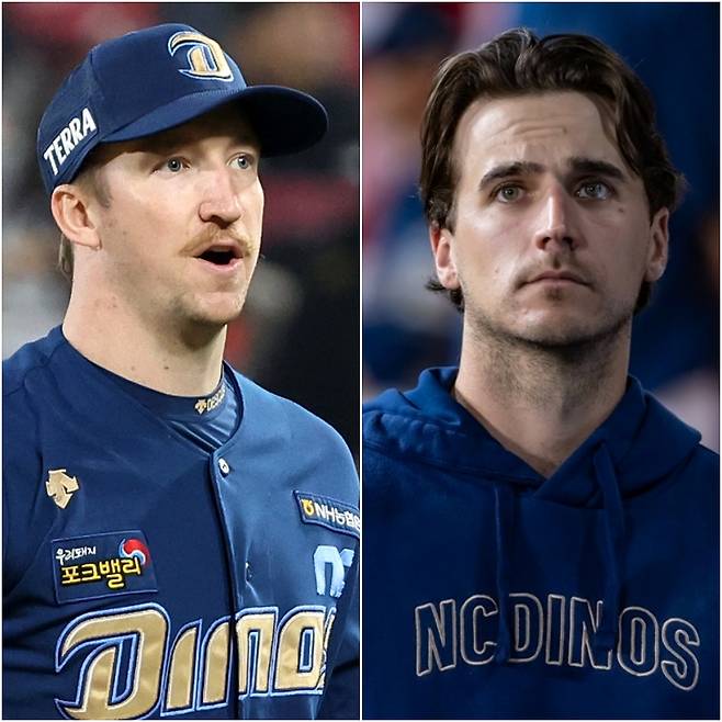 NC에서 활약 당시 페디(왼쪽)와 하트의 모습. 사진=IS 포토·구단 제공