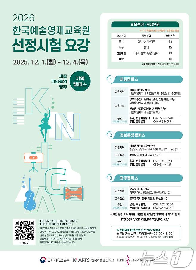 2026 한국예술영재교육원 선정시험 요강.(광주시 제공. 재판매 및 DB 금지)