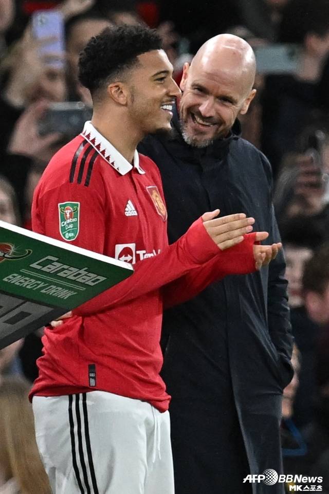 맨체스터 유나이티드와 ‘1414억원 먹튀’ 제이든 산초는 이미 시작부터 행복할 수 없는 운명이었다. 사진=AFPBBNews=News1