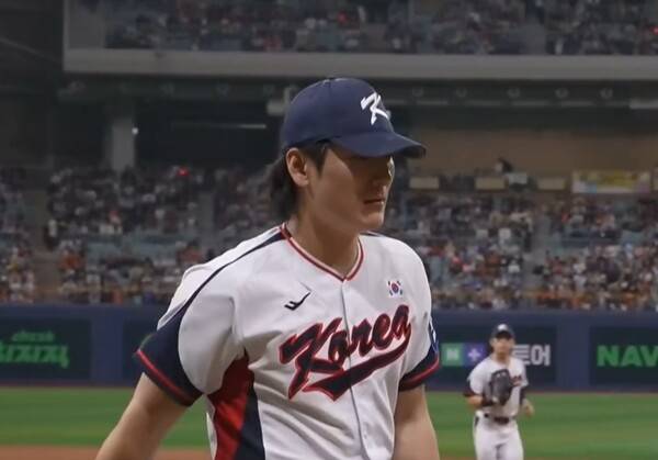 한일전 1차전 선발 곽빈은 3.1이닝 3실점을 기록했다. (사진=네이버 중계 갈무리)