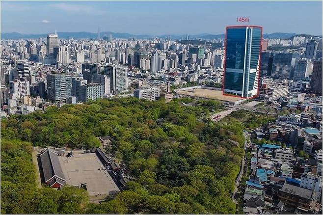 서울시 고시 내용을 바탕으로 만든 세운4구역 건물 가상도. 종묘 상공에서 바라본 모습을 가상으로 제작했다. /국가유산청 제공