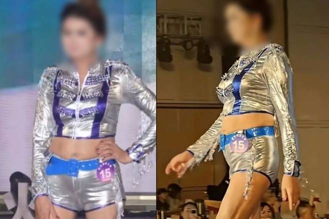 '제28회 국제모델대회 중국 총결선' 시상식에서 여성부문 광둥 챔피언 트로피를 수상한 15번 참가자. 웨이보 캡처