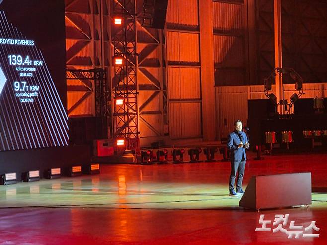 현대자동차 호세 무뇨스 사장이 제네시스 GV60 마그마 월드 프리미어 현장에서 공개 발언하고 있다. 박성완 기자