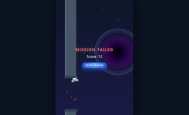 챗GPT와 제미나이가 만든 코드를 조합된 '스페이스 어웨이' 게임 화면.