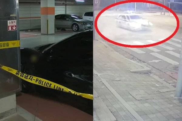 사건이 발생한 차량과 인근 CCTV 영상. KBS 갈무리