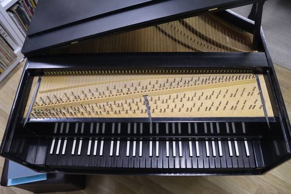 김미정 피아노 연주자가 갖고 있는 하프시코드를 개방한 모습. /주성희 기자