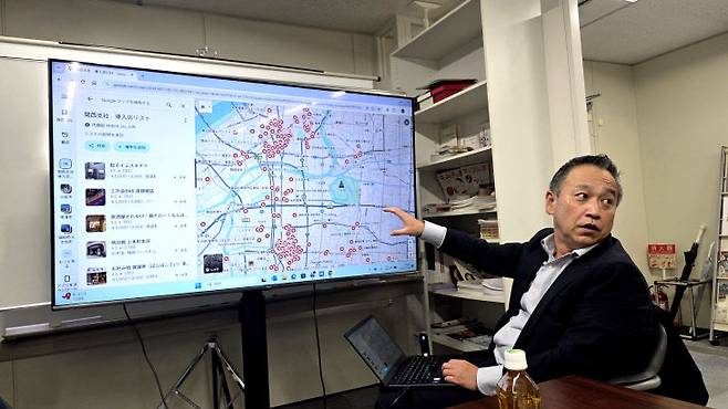 11월 28일 한국농수산식품유통공사(at) 오사카 지사에서 나이토 사토시 진로 제2영업부문 부장이 한국술 소주 판매 현황을 설명하고 있다. /사진=이은지 기자