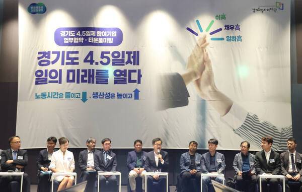 지난 9월 19일 오전 수원 라마다프라자호텔에서 열린 주4.5일제 시범사업 업무협약에서 김동연 경기도지사가 발언을 하고 있다. 경기도 제공