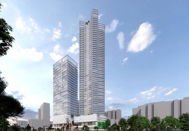 서울 서초구 반포동 옛 쉐라톤팔레스호텔 부지에 들어설 주거와 호텔이 결합한 복합단지 투시도. *재판매 및 DB 금지