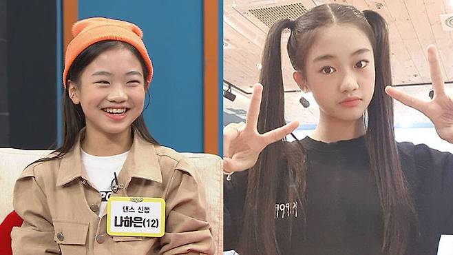 왼쪽 12살의 나하은(MBC에브리원 ‘비디오스타’), 오른쪽 13살의 나하은(개인 SNS)