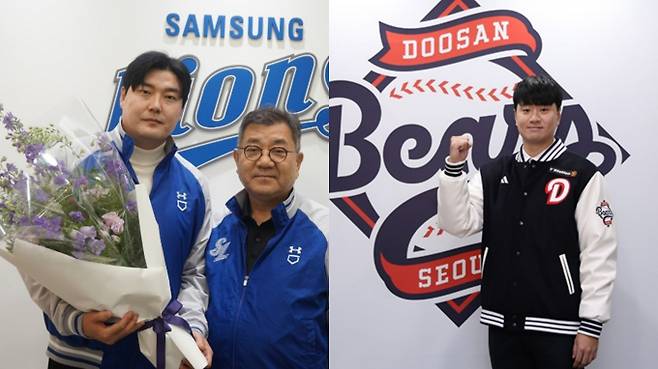 한화 이글스 김범수가 김태훈보다 크고 이영하보다 작은 규모의 계약을 할 확률이 높아졌다. 사진은 삼성과 재계약한 김태훈(왼쪽)과 두산과 재계약한 이영하. /사진=삼성 라이온즈두산베어스제공