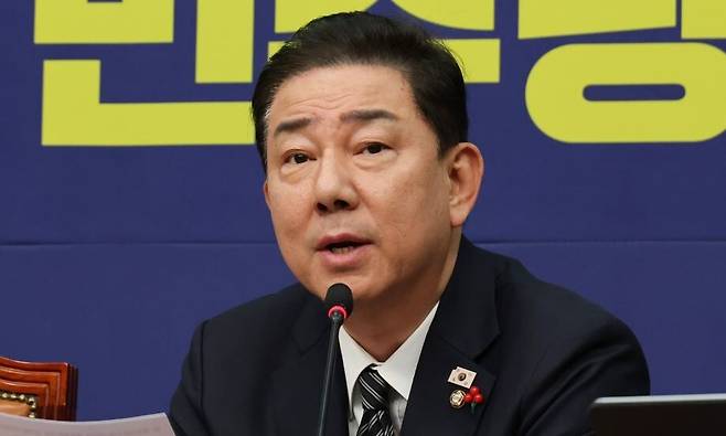 더불어민주당 김병기 원내대표가 19일 국회에서 열린 최고위원회의에서 발언하고 있다. 연합뉴스