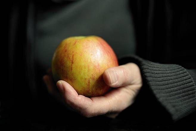 사과를 든 손