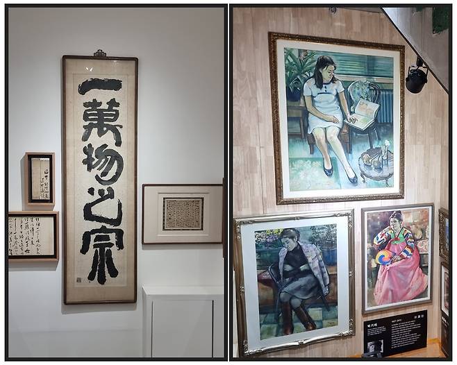 해조음미술관 내 추사 김정희 전시관(좌). 미술관은 복도까지 갤러리 공간(우)으로 활용하고 있다.