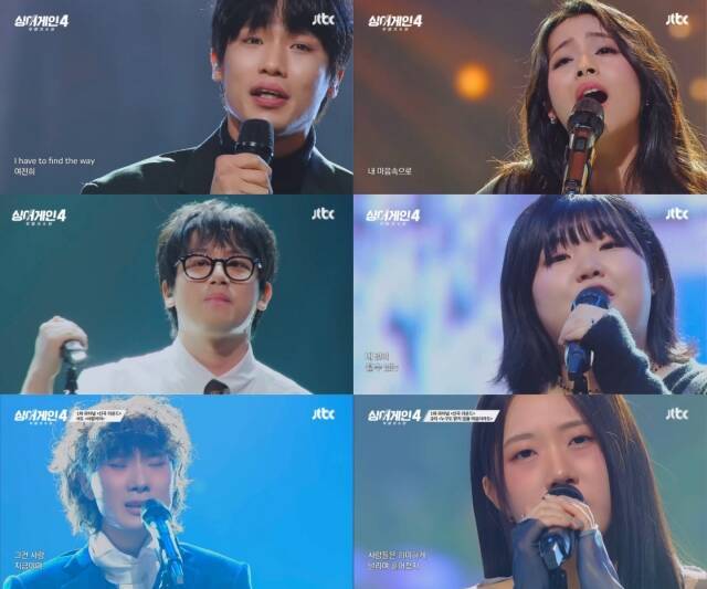 '싱어게인4'에 출연한 이오욱·도라도·슬로울리·규리·서도·김재민(왼쪽 위부터 시계방향)이 뮤직팜엔터테인먼트와 전속계약을 체결했다. /JTBC