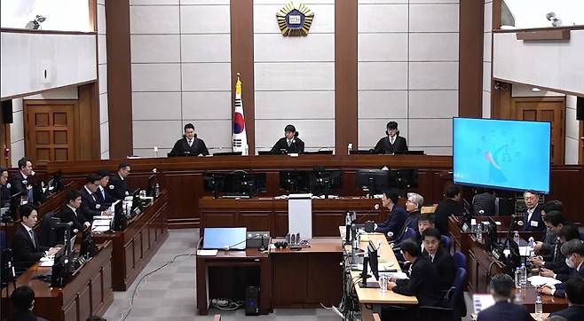 9일 윤석열 전 대통령의 내란 우두머리 혐의 결심 공판이 열리고 있는 서울중앙지법 417호 대법정 모습./서울중앙지법