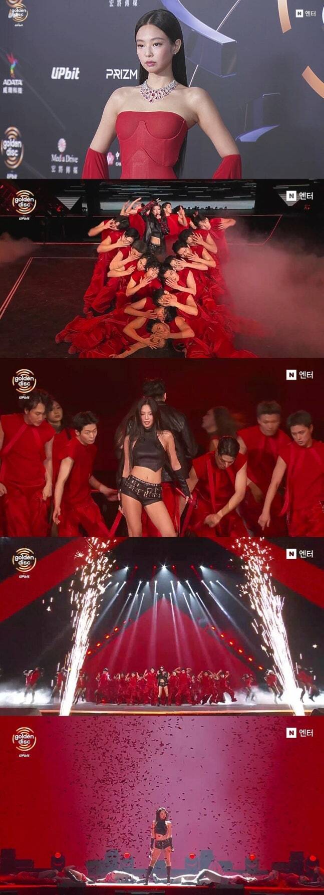 가수 제니(JENNIE)가 지난 10일 열린 '제40회 골든디스크어워즈'에서 무대를 펼치고 있다. '제40회 골든디스크어워즈' 방송 캡처
