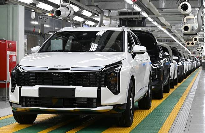 기아 오토랜드 광주2공장 스포티지 생산라인. /사진=연합뉴스