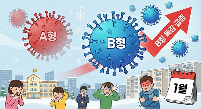 B형 독감 유행…A형 독감 차이점·예방접종·치료제·재감염 총정리(출처=제미나이 나노바나나 AI 생성)