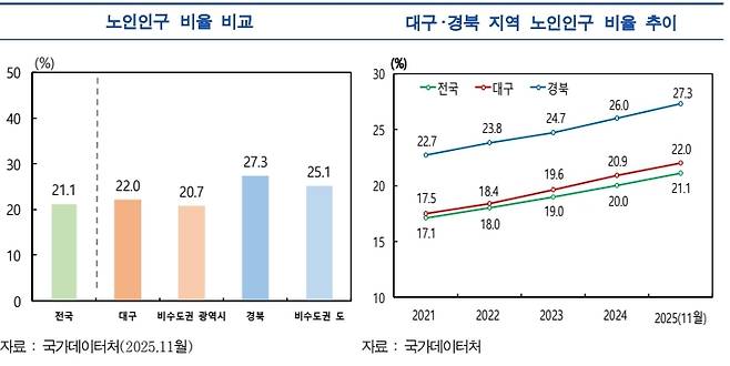 대구경북 노인인구 비율 추이. 한국은행 대구경북본부 제공