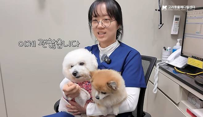 박소영 고려동물메디컬센터 난치성장질환센터장이 치료받은 동물들을 안고 치료 과정에 대해 설명하고 있다(병원 제공). ⓒ 뉴스1