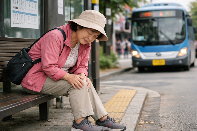 척추관협착증은 신경이 지나가는 통로인 척추관이 좁아지면서 통증과 저림, 보행 장애 등을 유발하는 질환이다. 조금만 걸어도 다리가 저리고, 잠깐 앉거나 허리를 구부리고 쉬면 통증이 사라지는 것이 특징이다. 노화로 인한 퇴행성 변화가 주된 원인이며, 50대 이상 여성 중노년층에서 가장 많이 발병한다. /생성형 AI 이미지